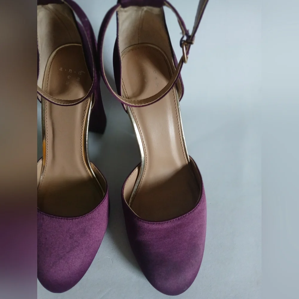 Women's A New Day burgundy fabric ankle strap heeled shoes Sz7M thick heel - Picture 16 of 16